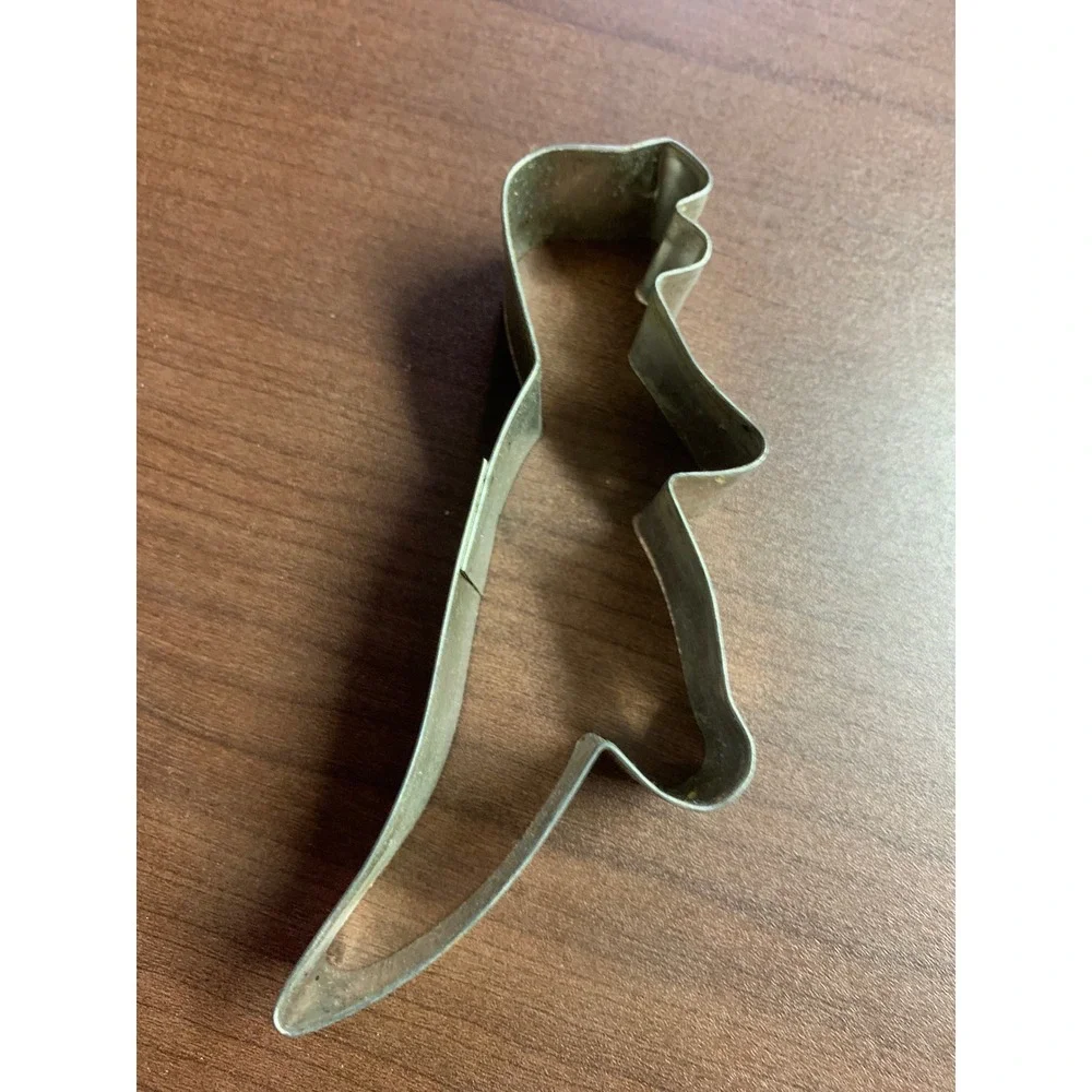 Vintage Dinosaur Metal Cookie Cutter Set Silver 6 Piece Prehistoric Shapes